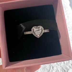 Pandora Heart Halo Cubic Zirconia Ring in Silver